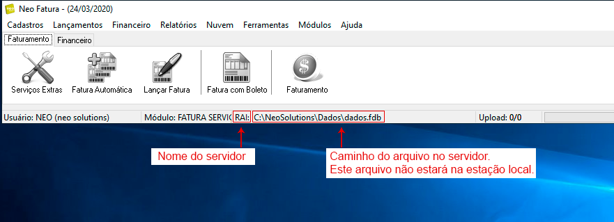 Exemplo do caminho para o arquivo do banco de dados.